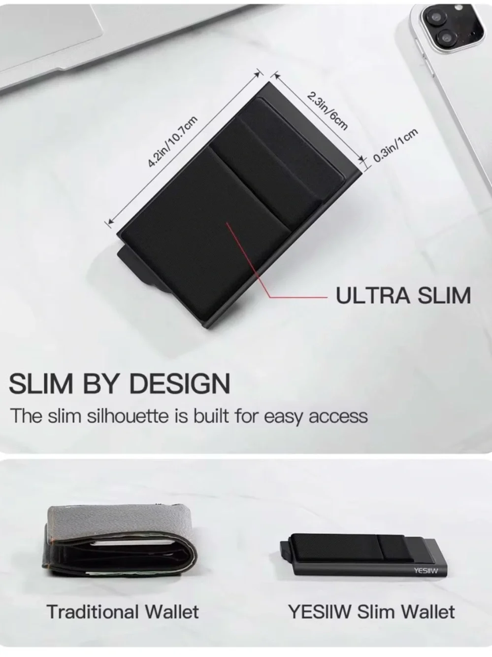 Sleek Black Minimalist yo Card Holder Wallet RFID blocking pop up